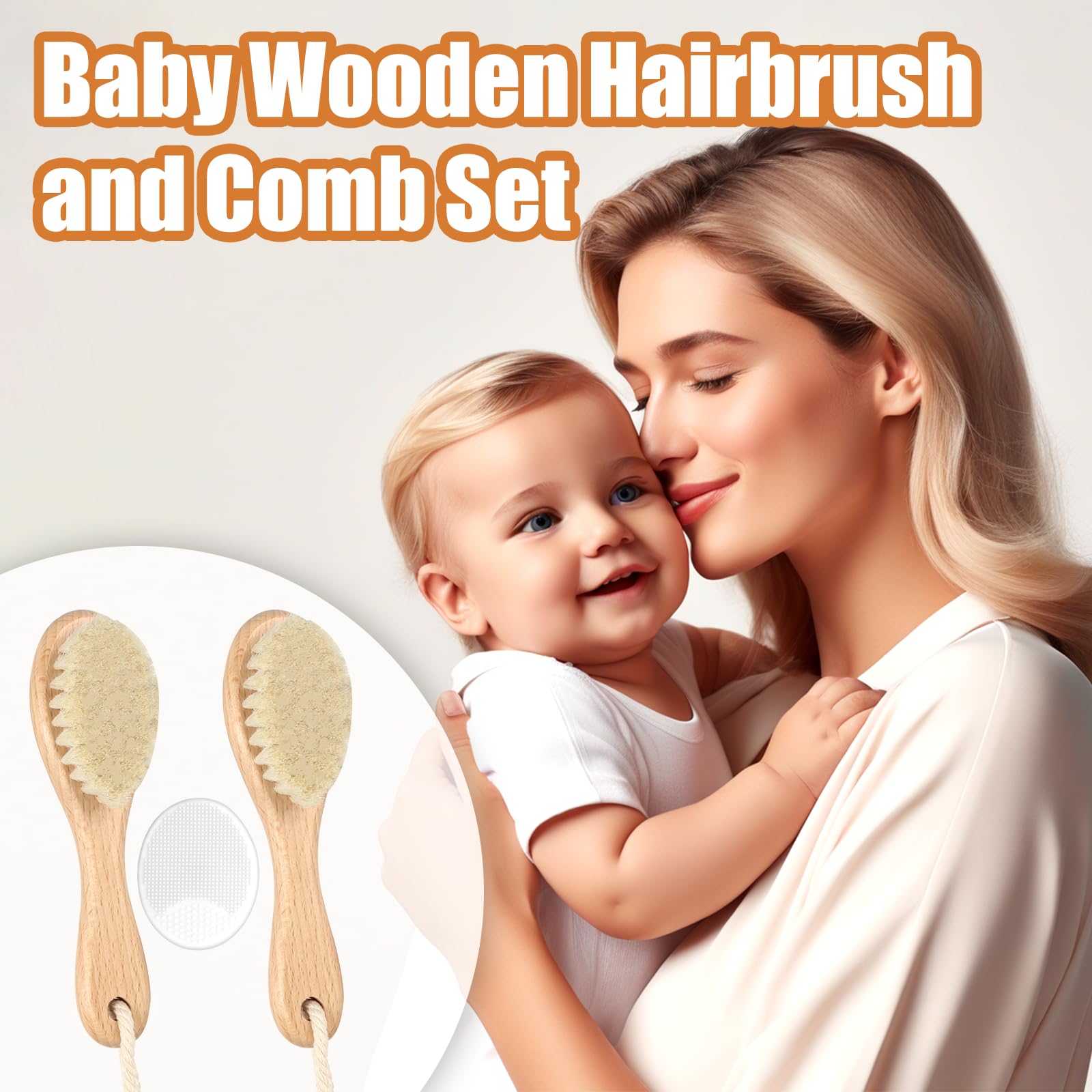 WXA wooden baby comb for detangling delicate hair with minimal tugging.