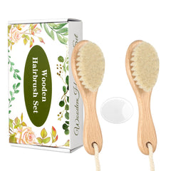 WXA wooden baby hair brush with natural goat bristles for gentle grooming and scalp massage.