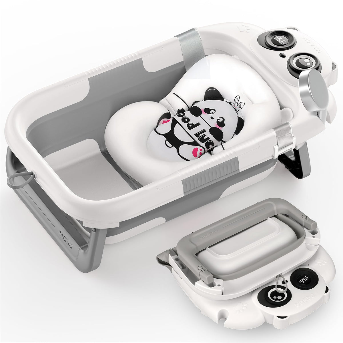 WXXM foldable baby bathtub closed state showing compact storage