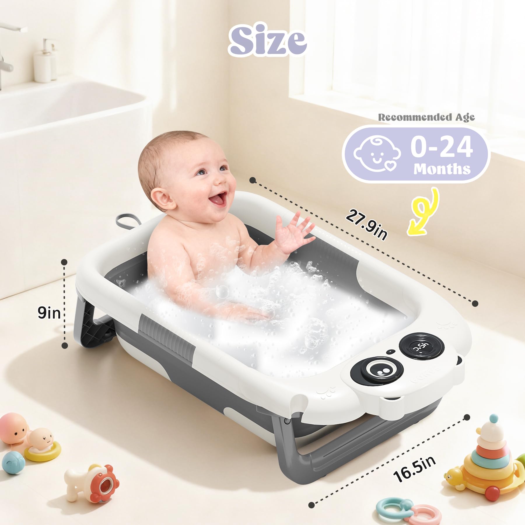 WXXM foldable baby bathtub open for bath time setup