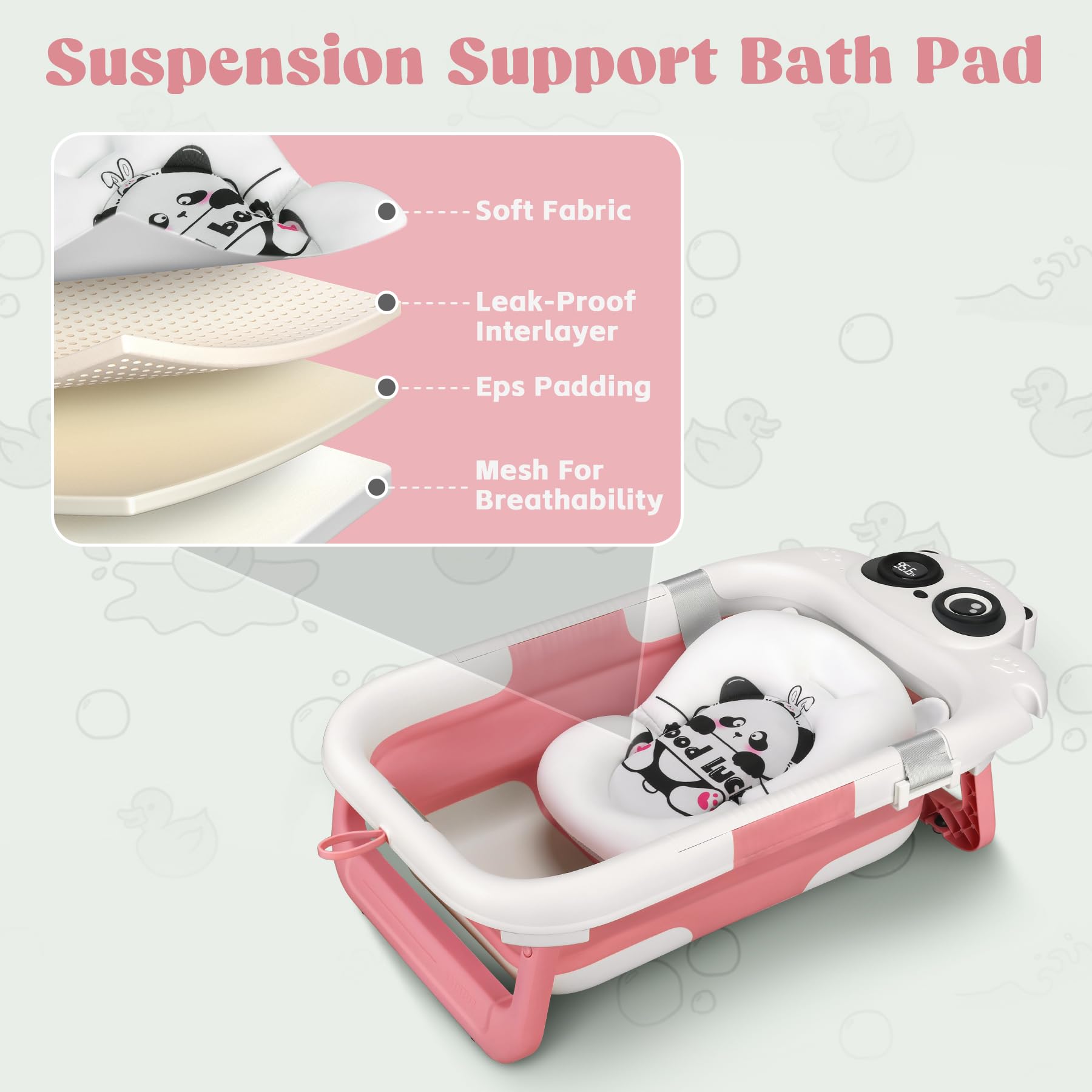 WXXM pink bath tub in use, demonstrating comfortable bath routine