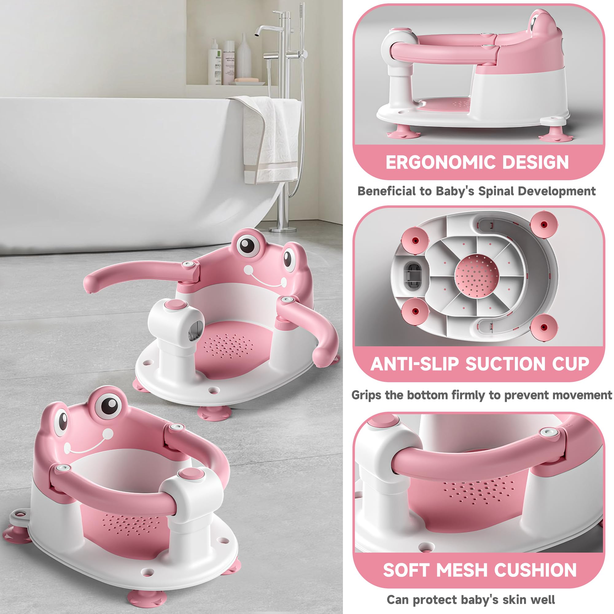 WyfKyd bath seat shows 4 suction cups for stable tub attachment.