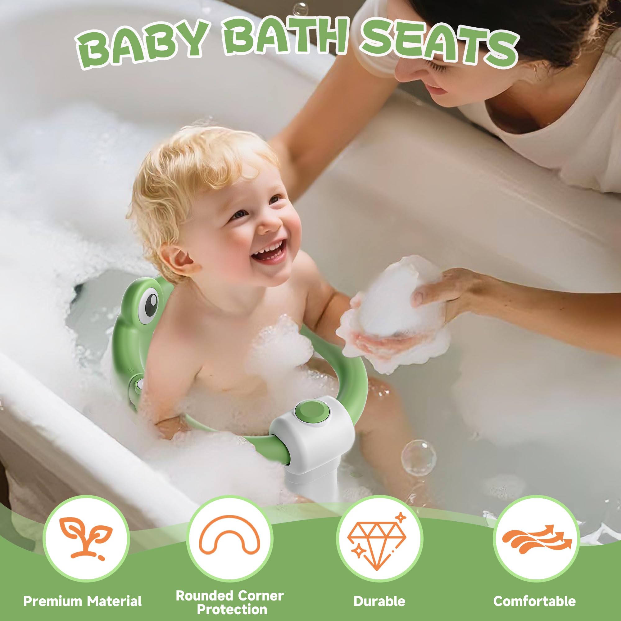 WyfKyd bath seat shows four suction cups for stable attachment on tub surfaces.