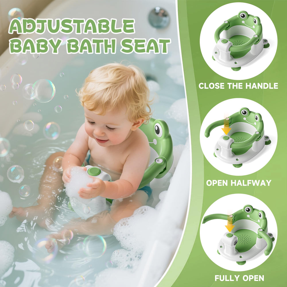 WyfKyd baby sits up safely in the bath seat during splashes.