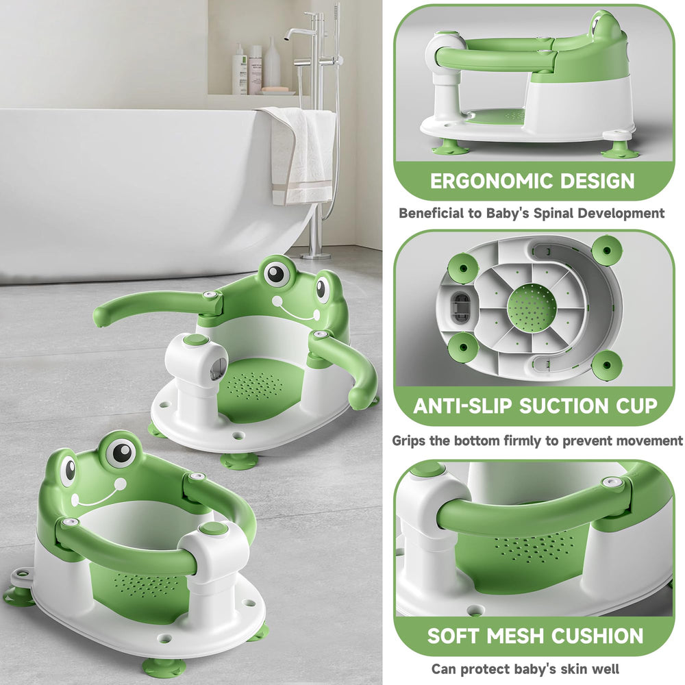 WyfKyd bath seat features soft cushion for comfortable support.