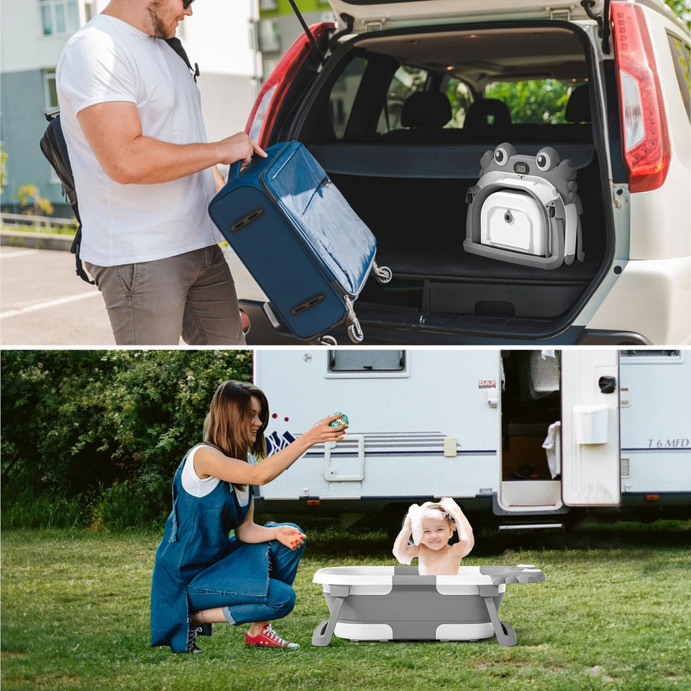 WyfKyd grey travel-friendly baby bath suitable for on-the-go use.