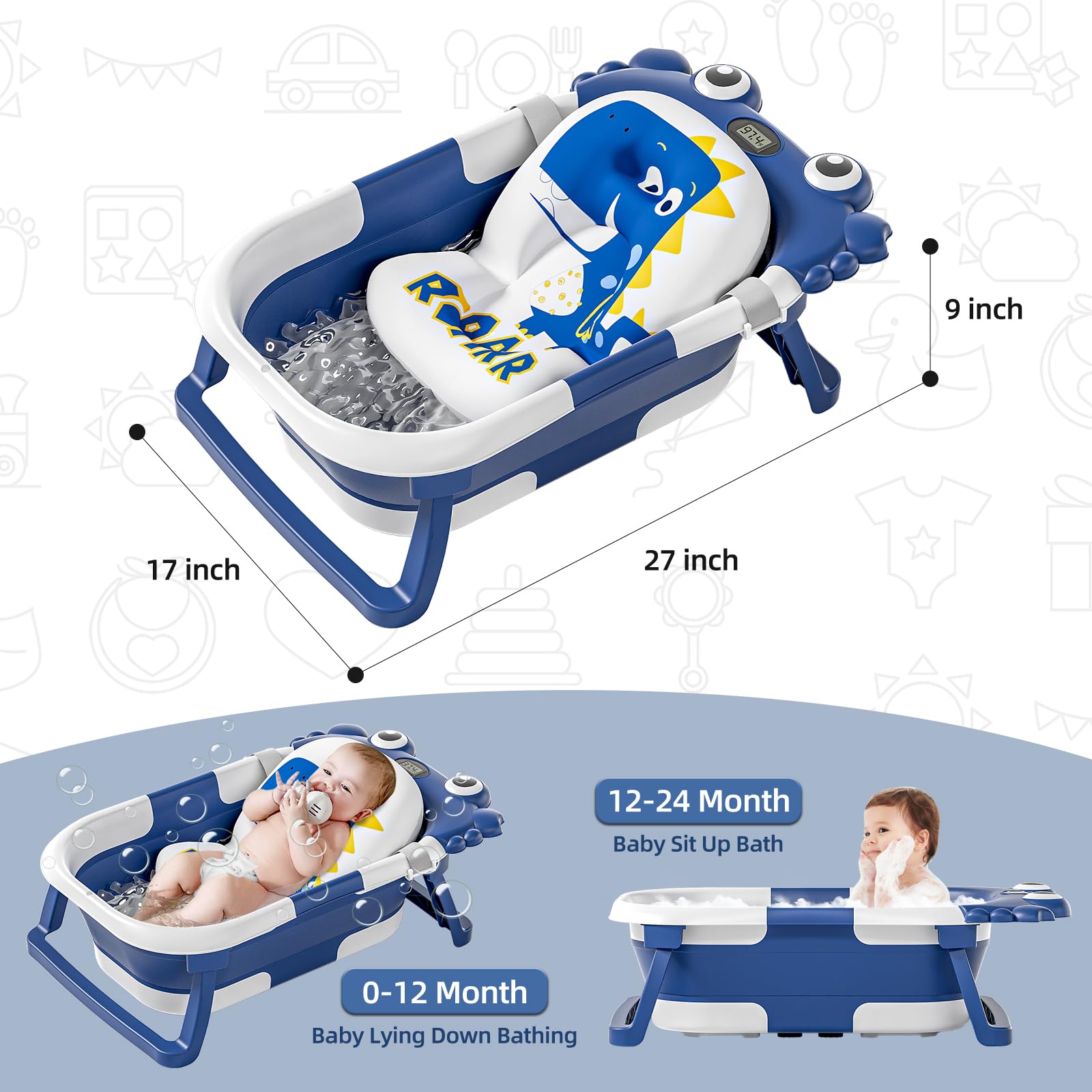 Portable blue travel tub folds flat for easy storage during trips