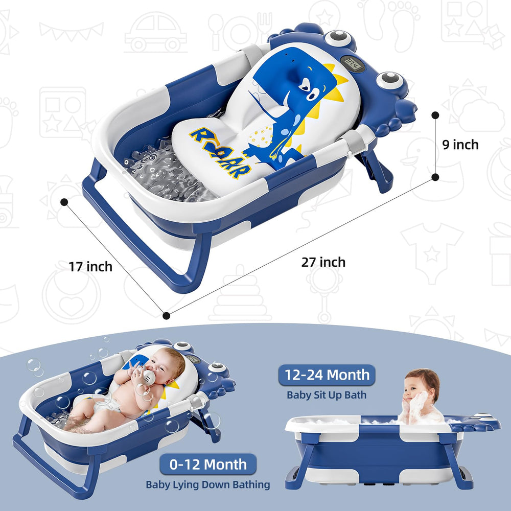 Portable blue travel tub folds flat for easy storage during trips