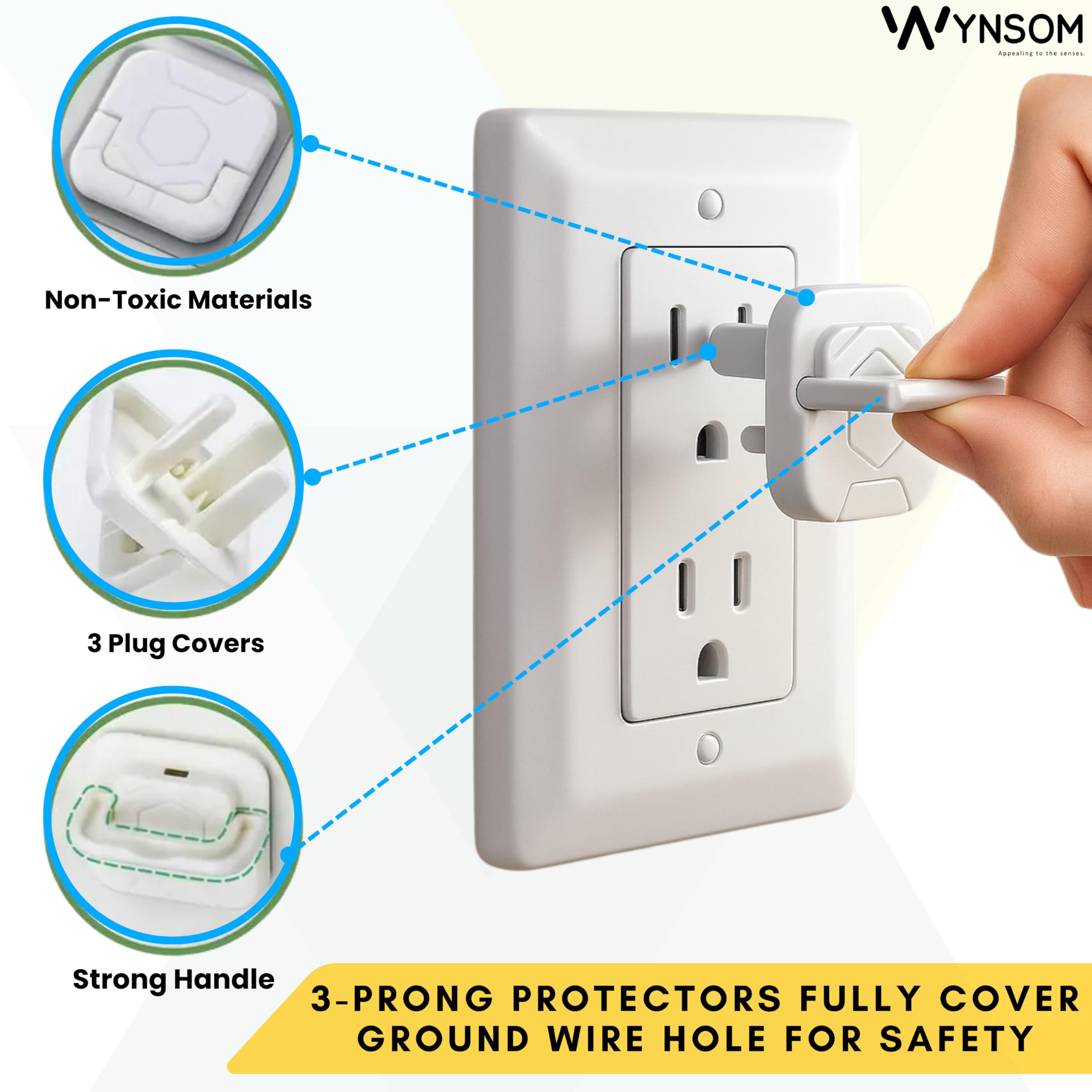 White Wynsom outlet cover blends with decor while shielding curious hands.