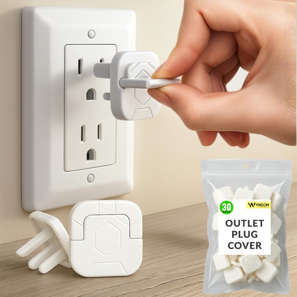 Wynsom outlet covers with pull-ring handle enable easy adult removal and child safety.