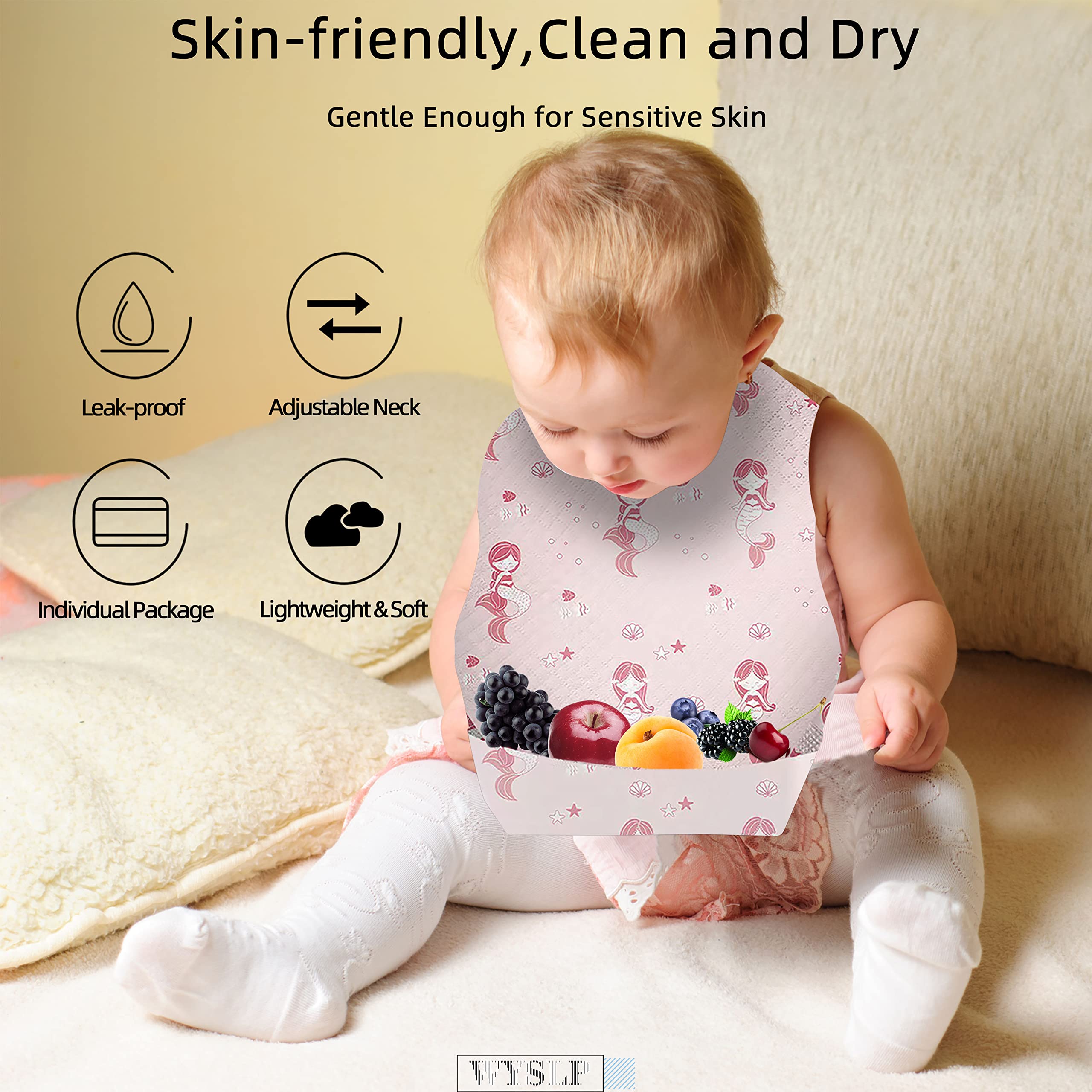 WYSLP adjustable-collar bib grows with baby for longer use.