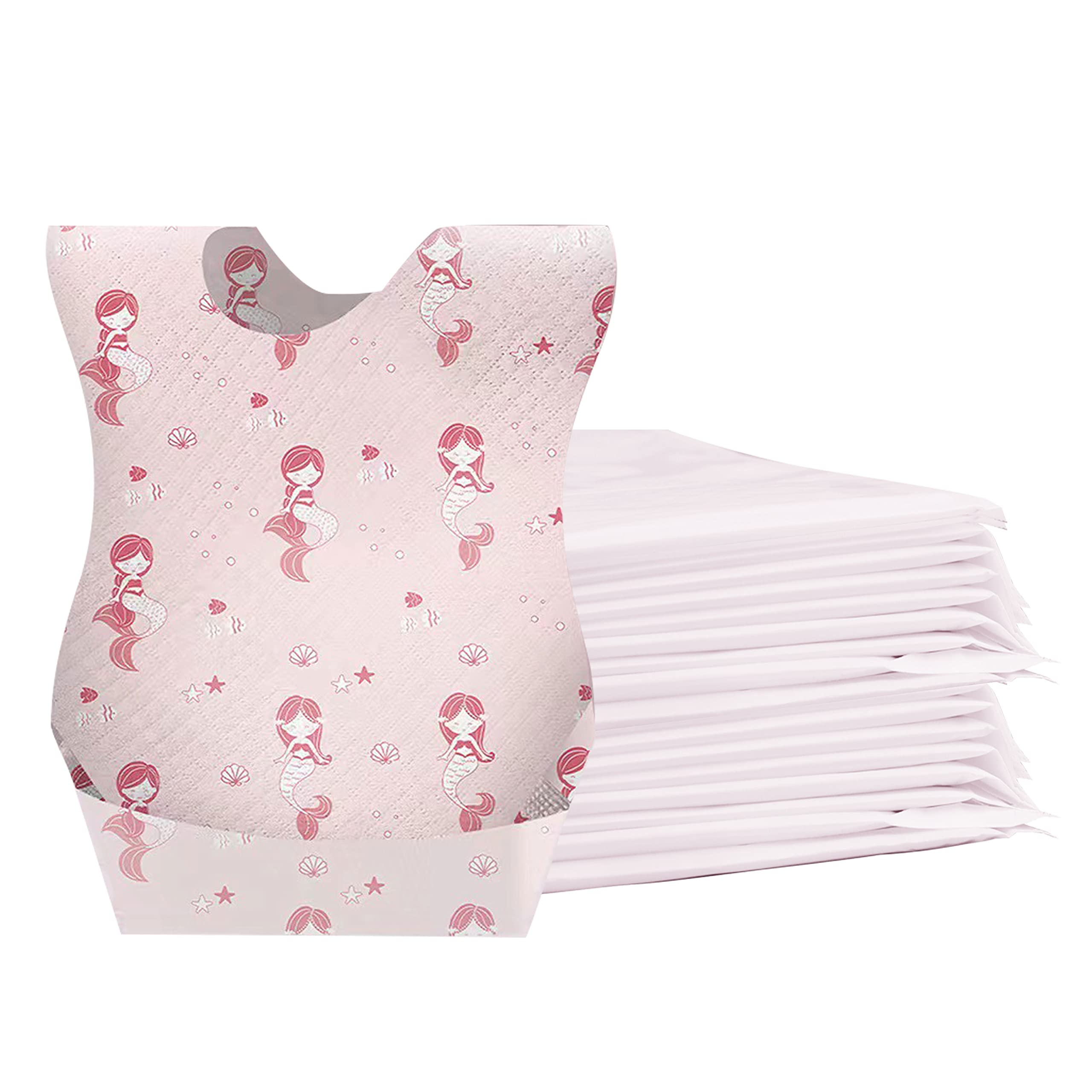 WYSLP mermaid-pattern bib keeps mess contained during meals.
