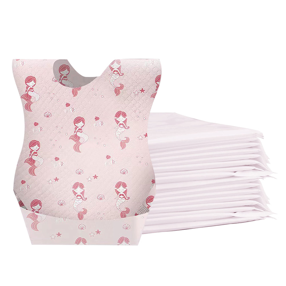 WYSLP mermaid-pattern bib keeps mess contained during meals.