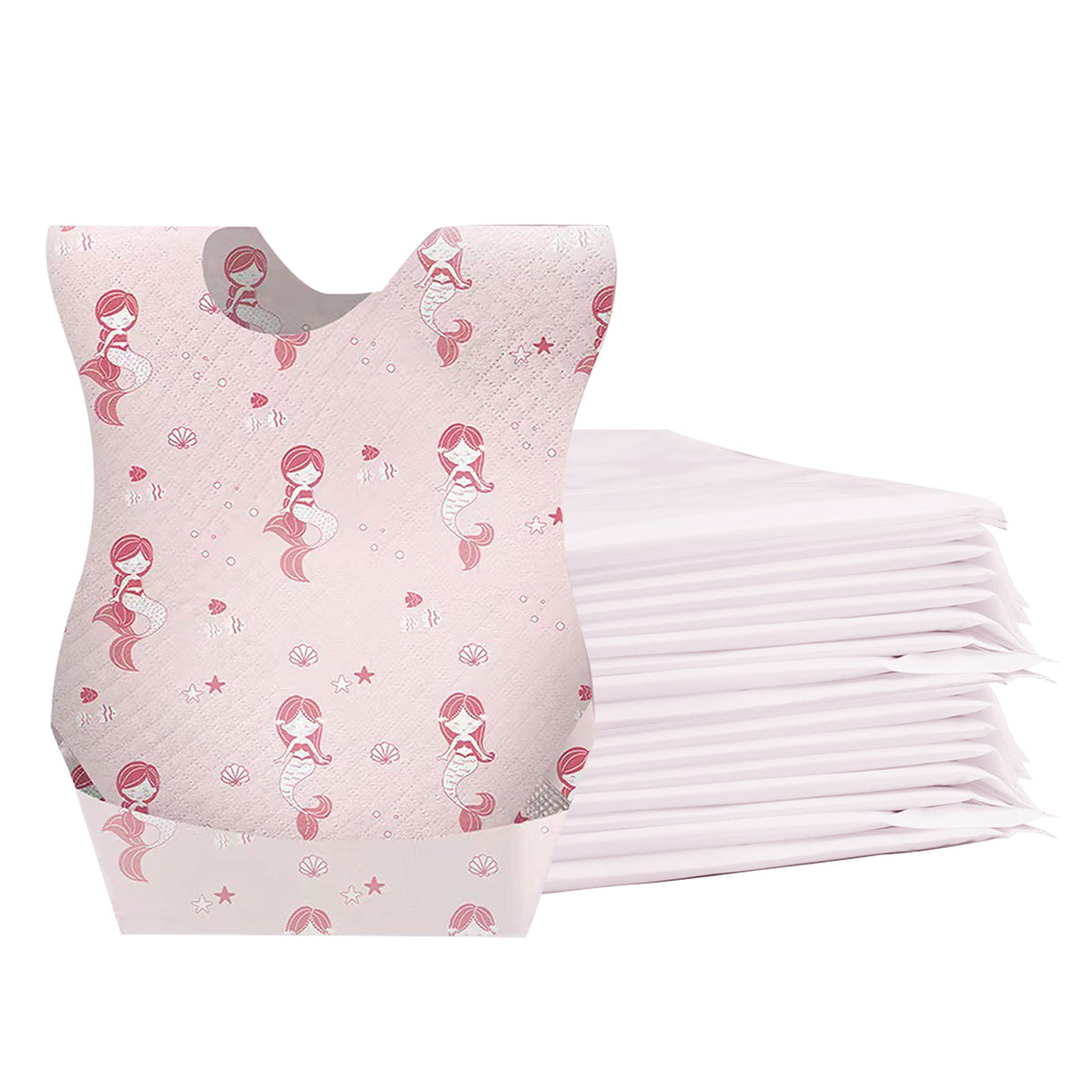 WYSLP mermaid-pattern bib keeps mess contained during meals.