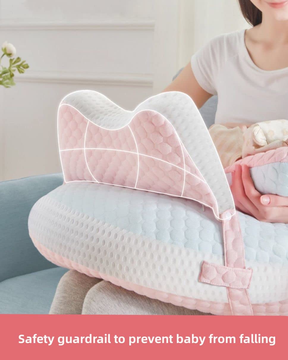 Safety guardrail prevents baby from rolling away during nursing.