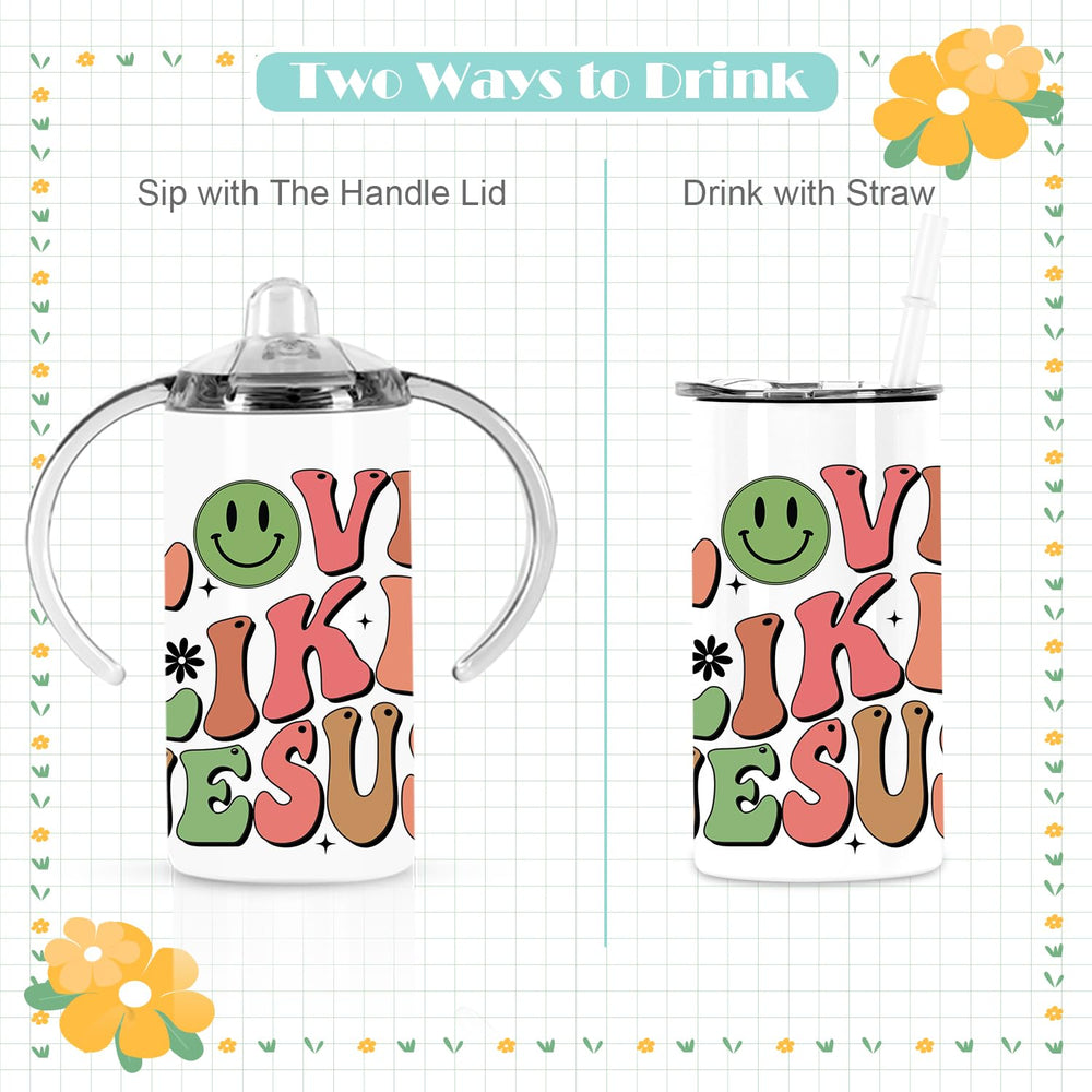Wzaytia dual-lids image illustrates easy sipping and straw accessibility for toddlers.