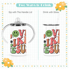 Wzaytia dual-lids image illustrates easy sipping and straw accessibility for toddlers.