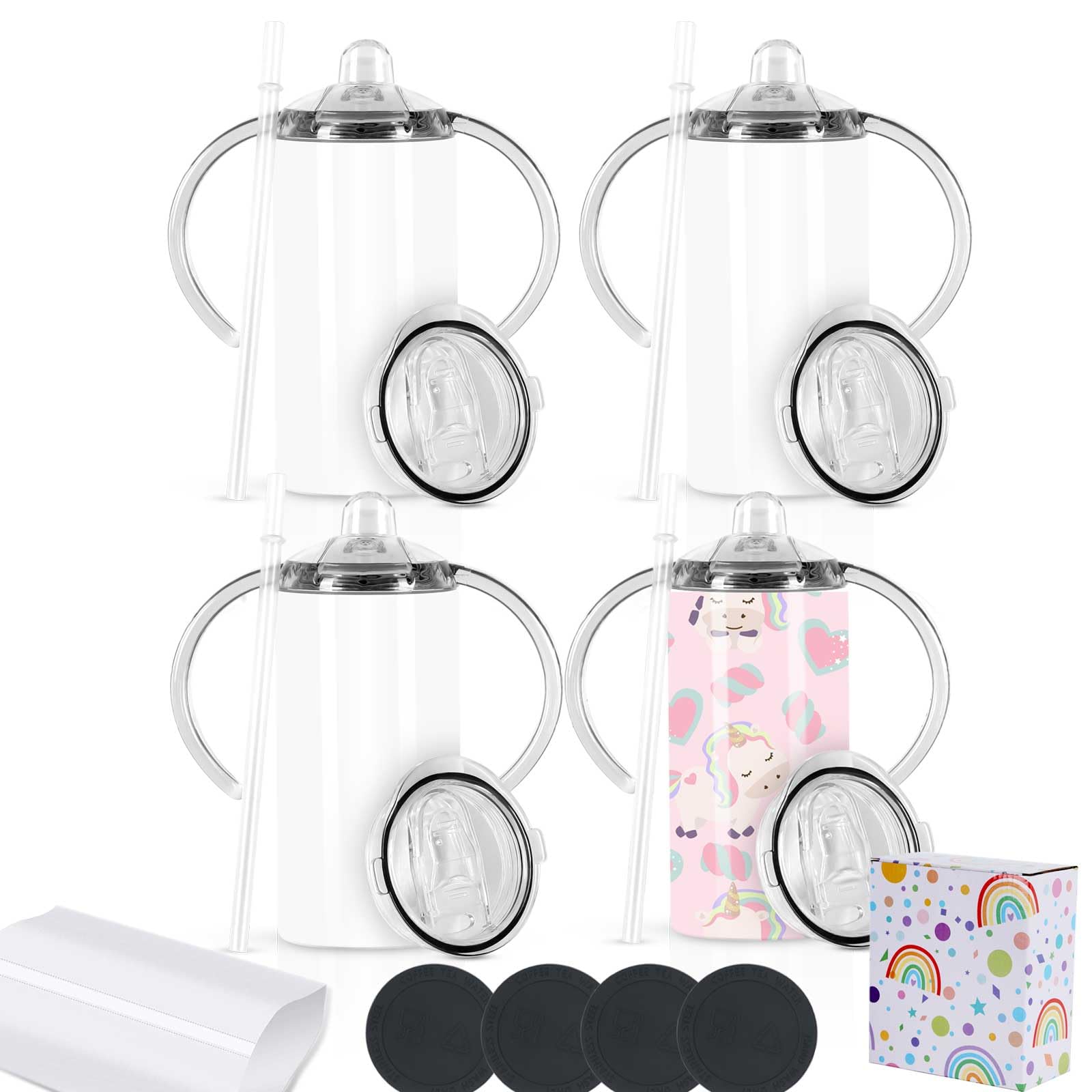 The Wzaytia 12oz sublimation sippy cup front view shows vibrant designs.