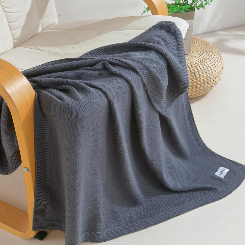 WZOWZO knit baby blanket in beige neutral color complements any nursery.