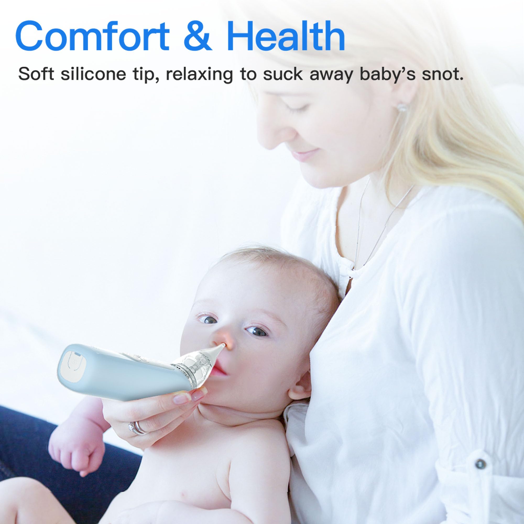 X-Bosak baby nasal aspirator with soothing light to calm during cleaning.