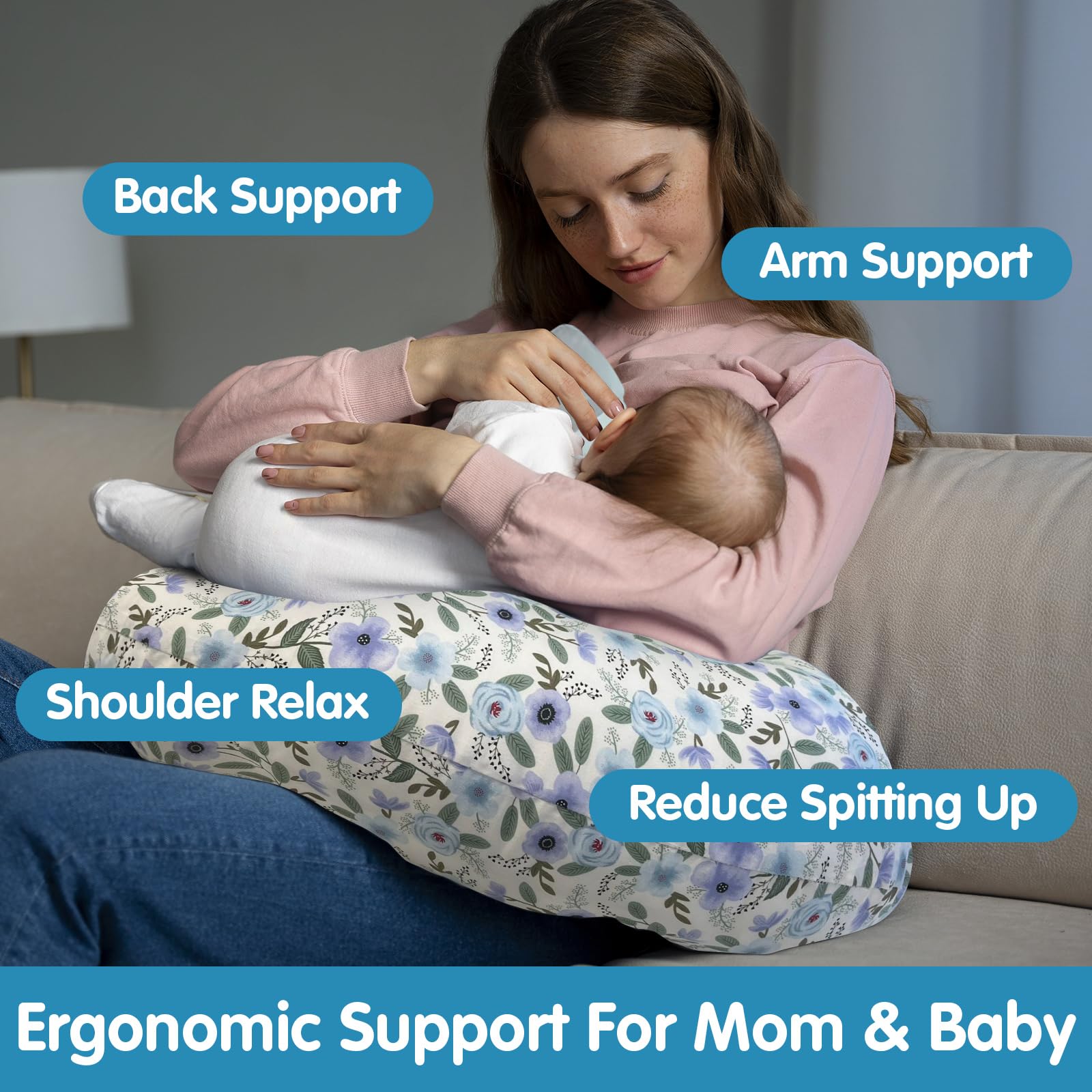 x-vesolje nursing pillow offers adjustable height for personalized comfort.