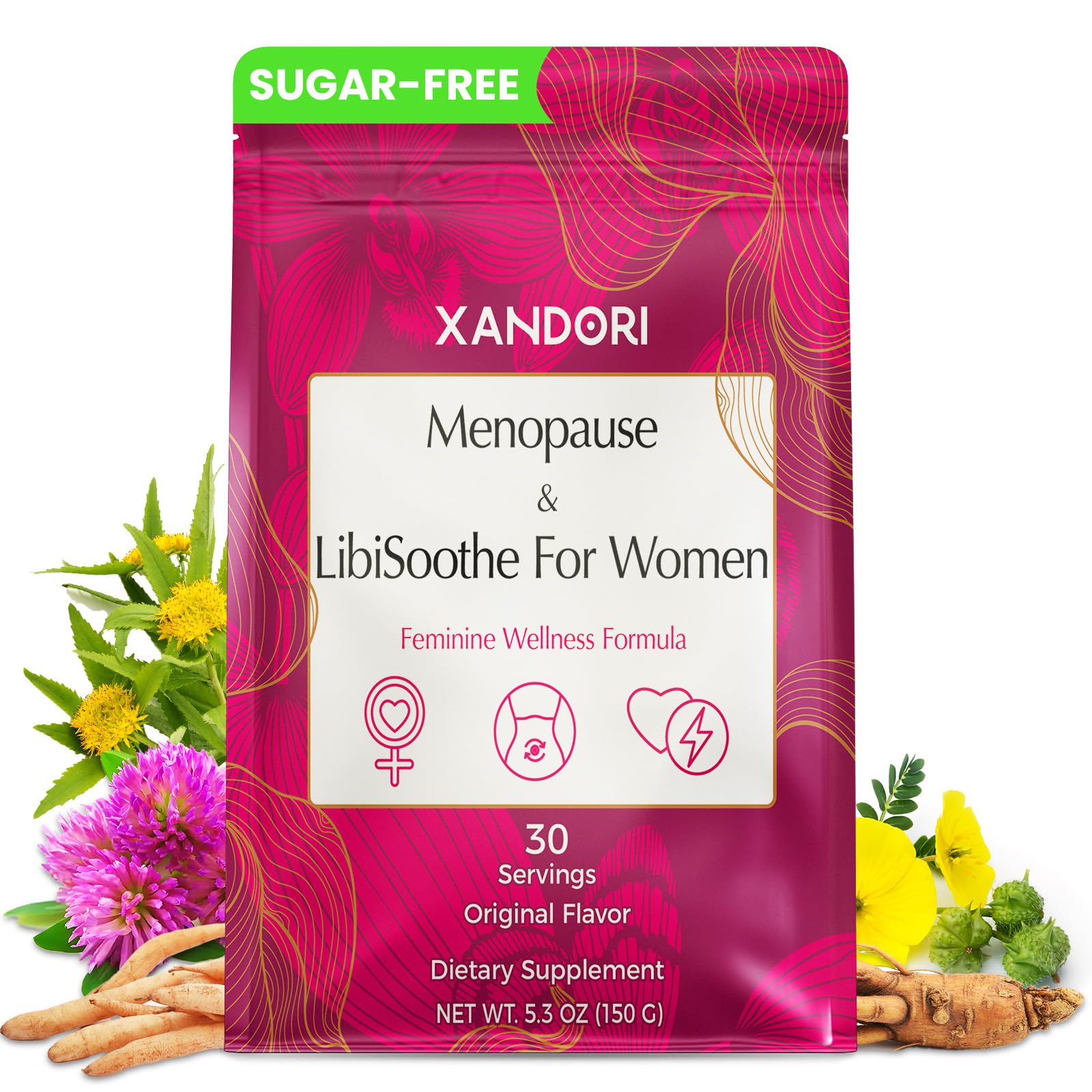 Xandori Libisoothe powder bottle ready to dissolve for menopause support.