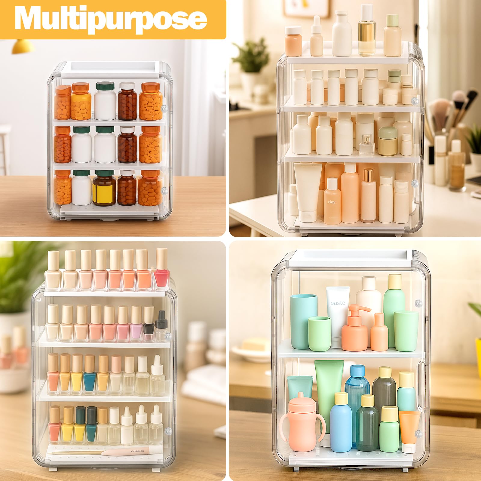 XANGNIER clear organizer sits on countertop and cabinet shelves
