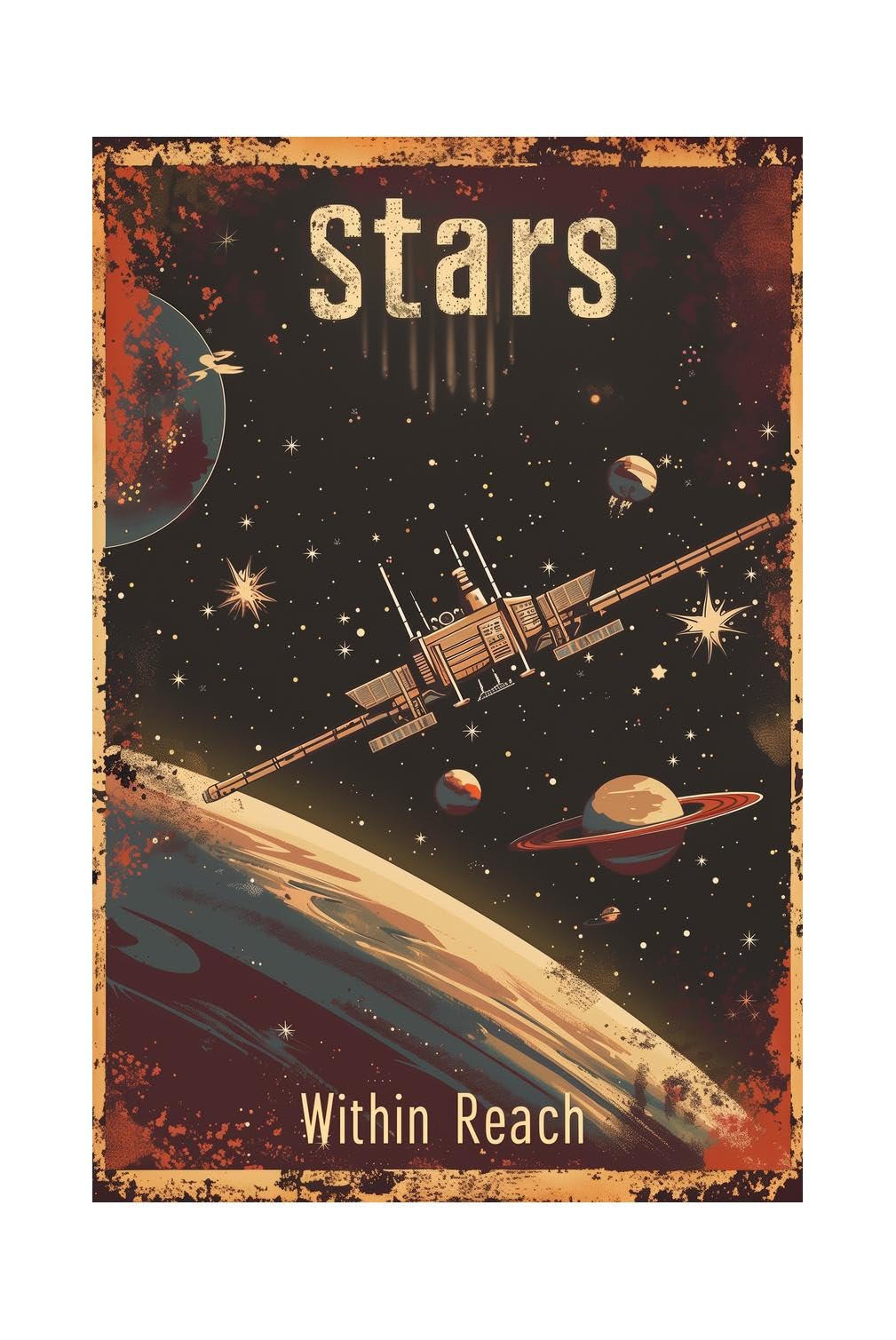 Xanovir Astronauts tin sign close-up highlights durable metal finish for kid-friendly space decor.