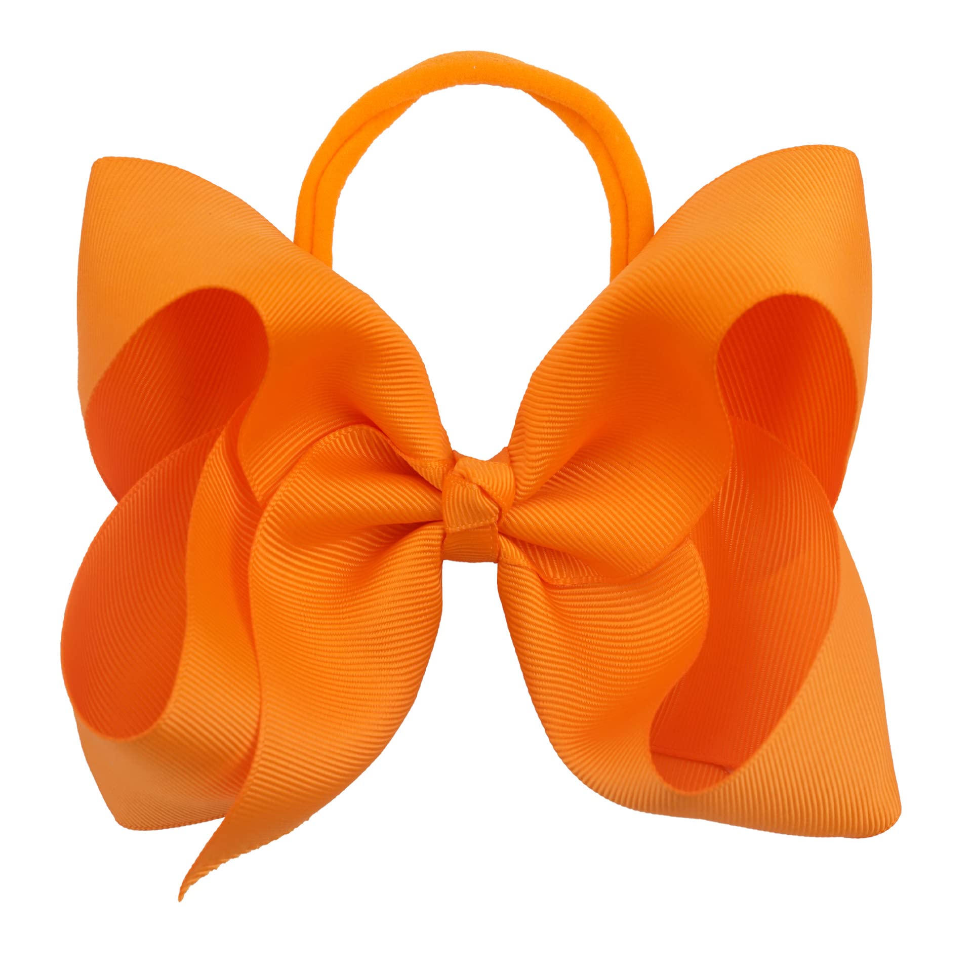 Xansema ribbon bow headband showcases a bold orange accent for photos.