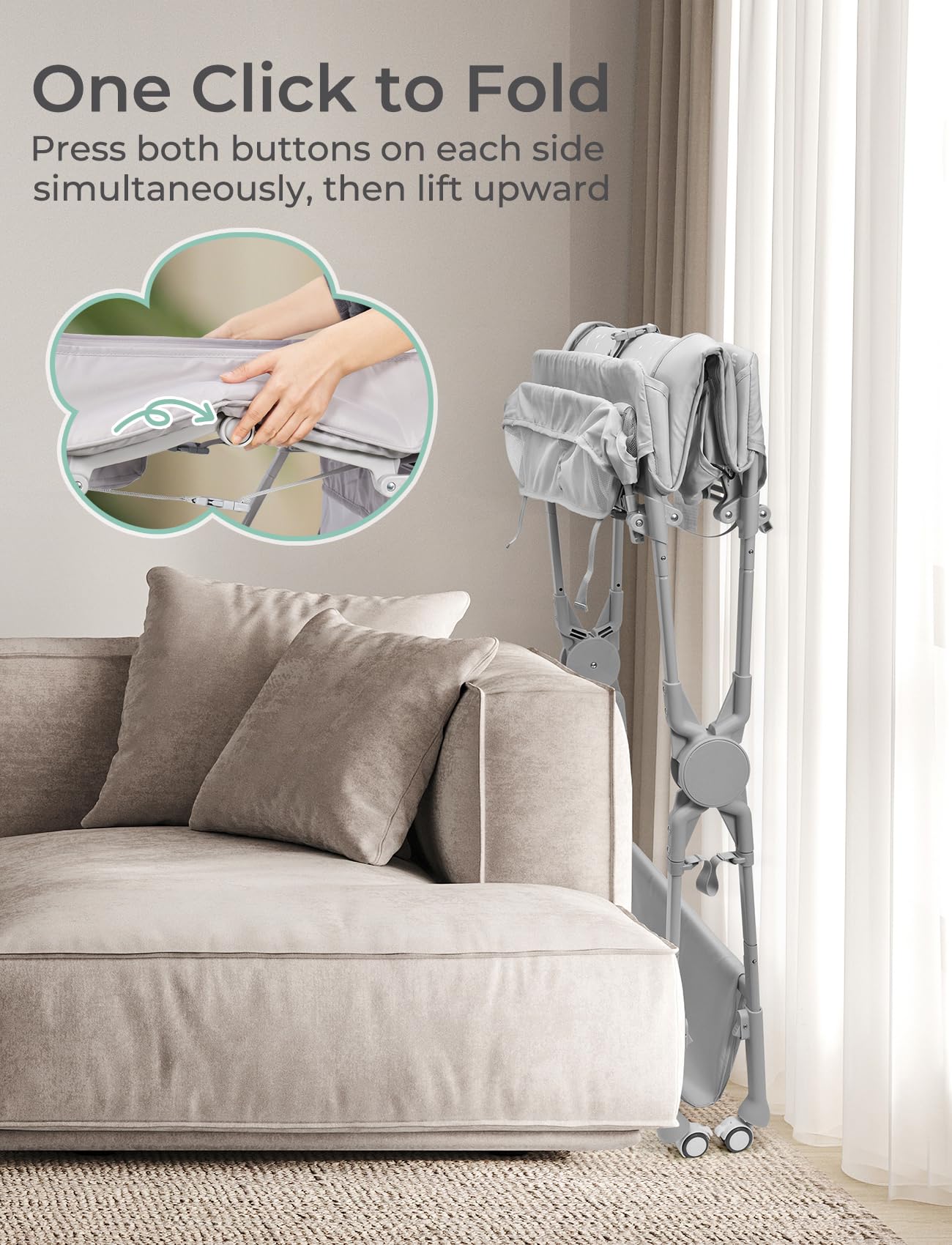 XAPROO changing table drawers and pockets keep essentials within reach during changes.