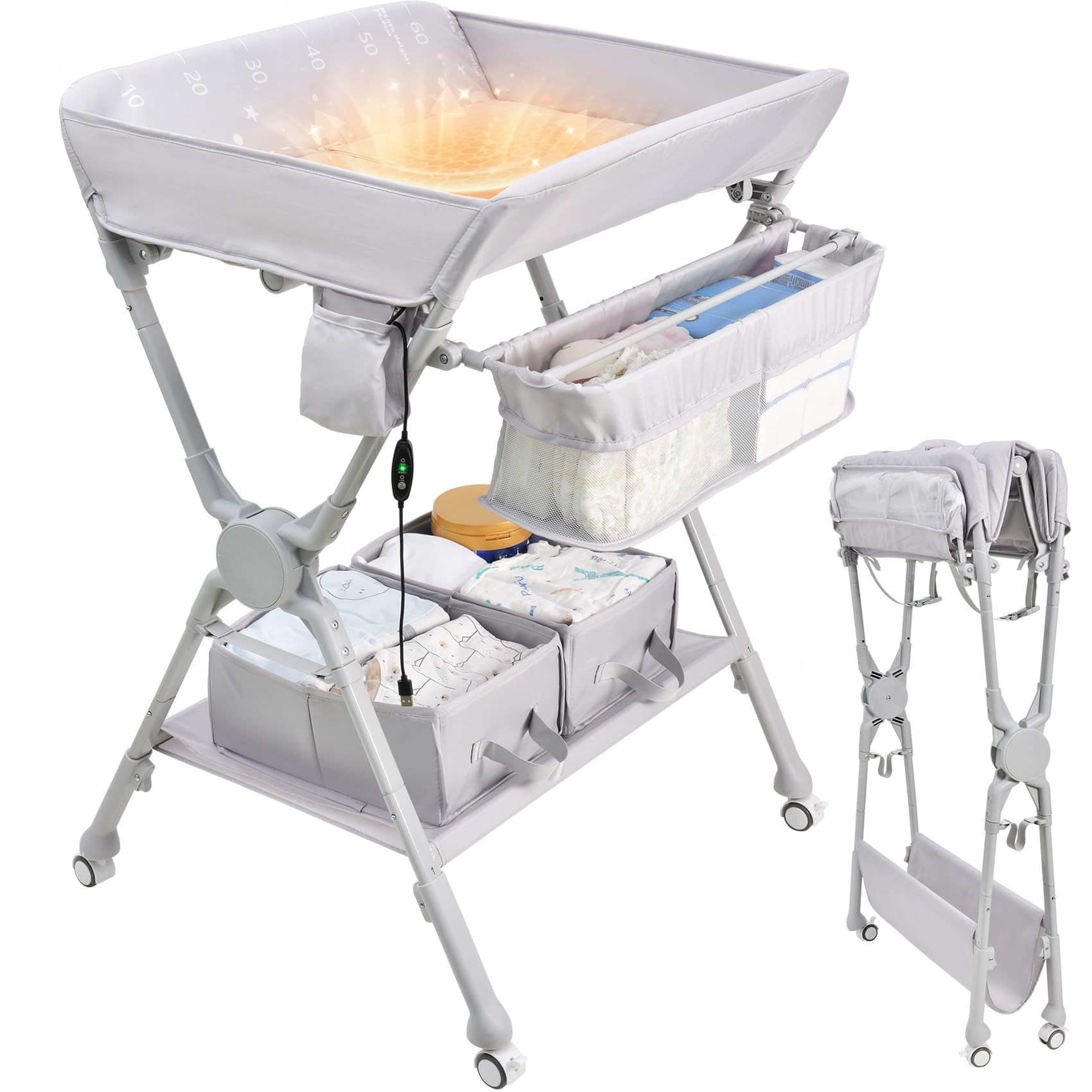 XAPROO baby changing table front view shows sturdy frame and compact footprint for nursery use.