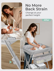 XAPROO changing table height adjustment demonstrates three ergonomic levels for you.
