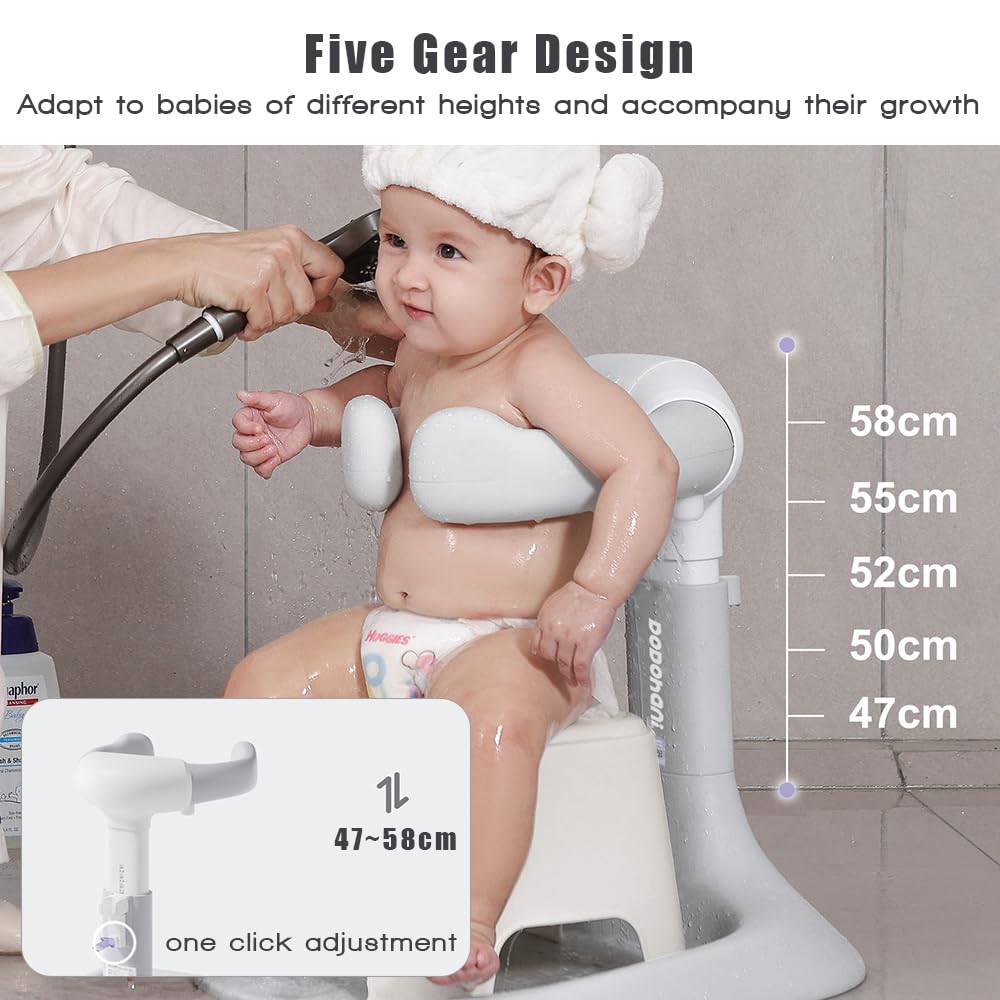 XASMA Baby Shower Stand with built-in shower caddy for easy bath-time storage.
