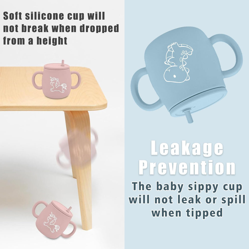XccMe Dino Cup sealing lid prevents leaks for car trips and outings.