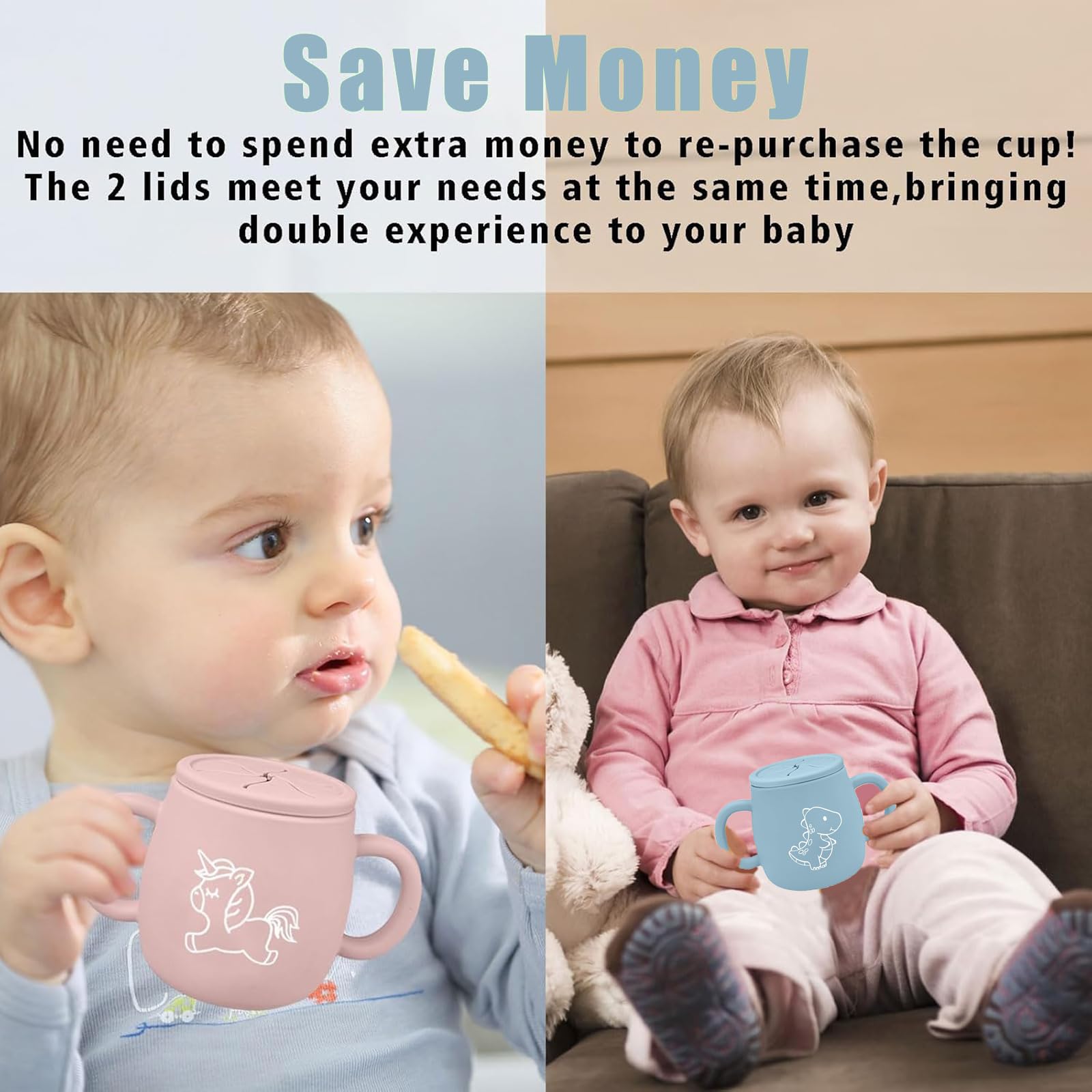 Two-in-one XccMe Dino Cup serves as a snack container for on-the-go snacking.