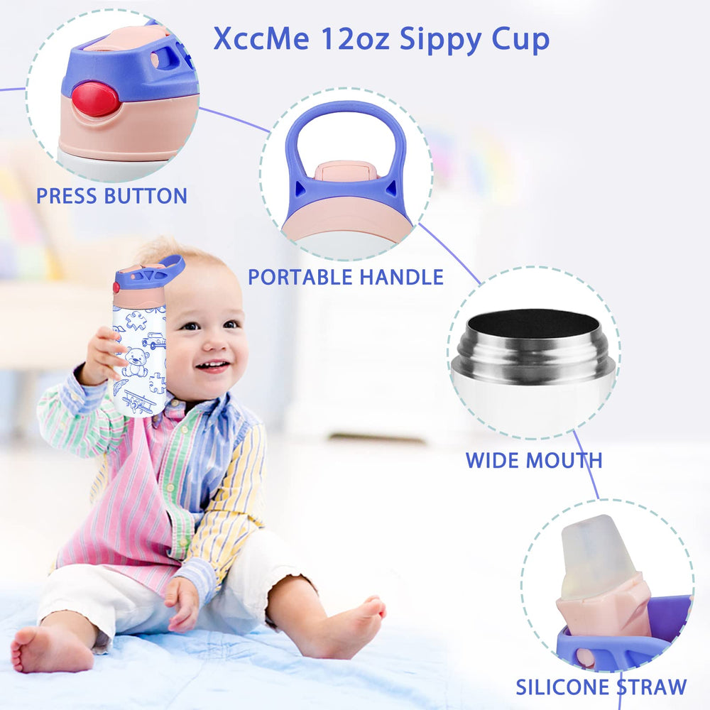 XccMe Kids Sublimation Tumbler handle-side view emphasizes easy carrying for small hands.
