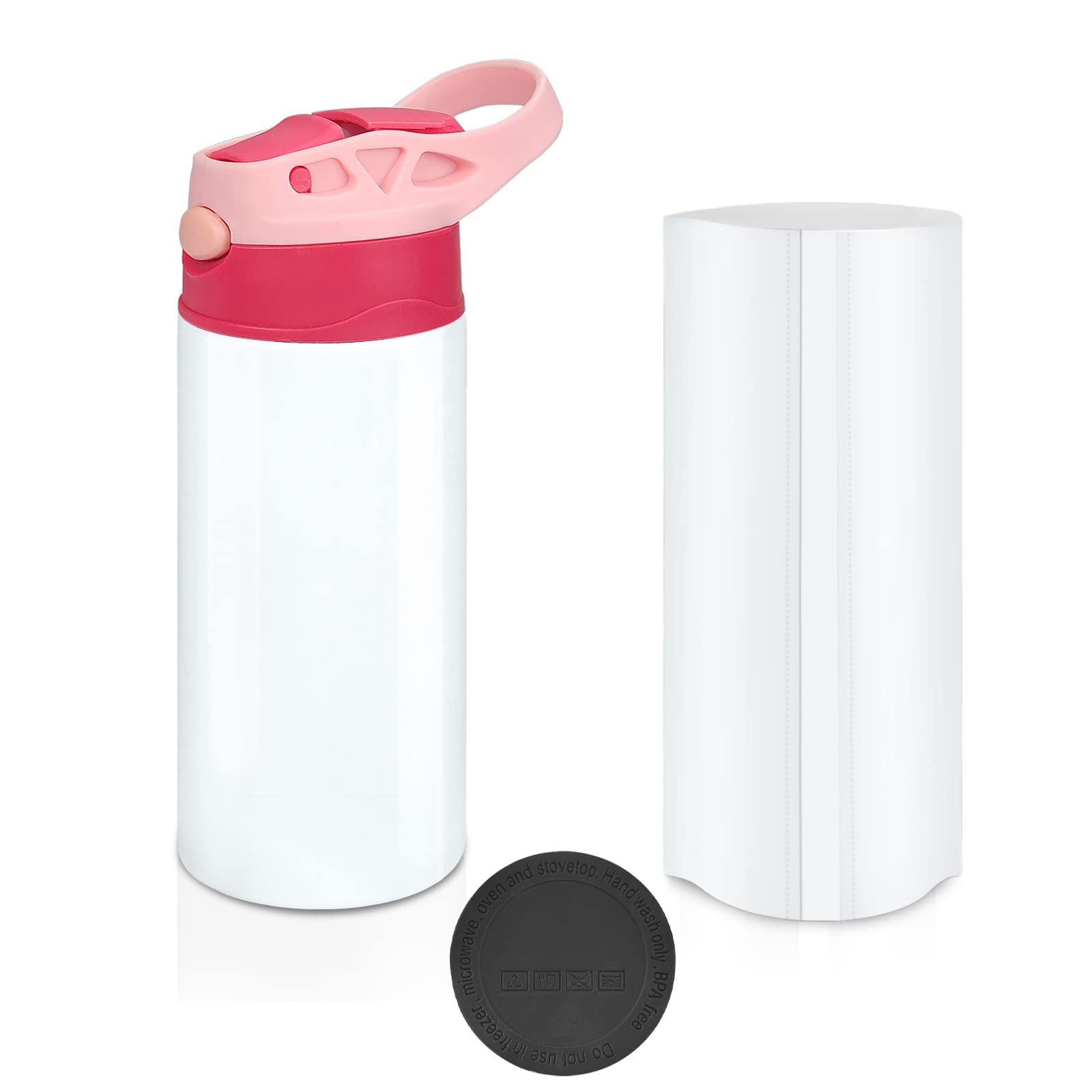 XccMe Kids Sublimation Tumbler with pink handle showing temperature retention and portability