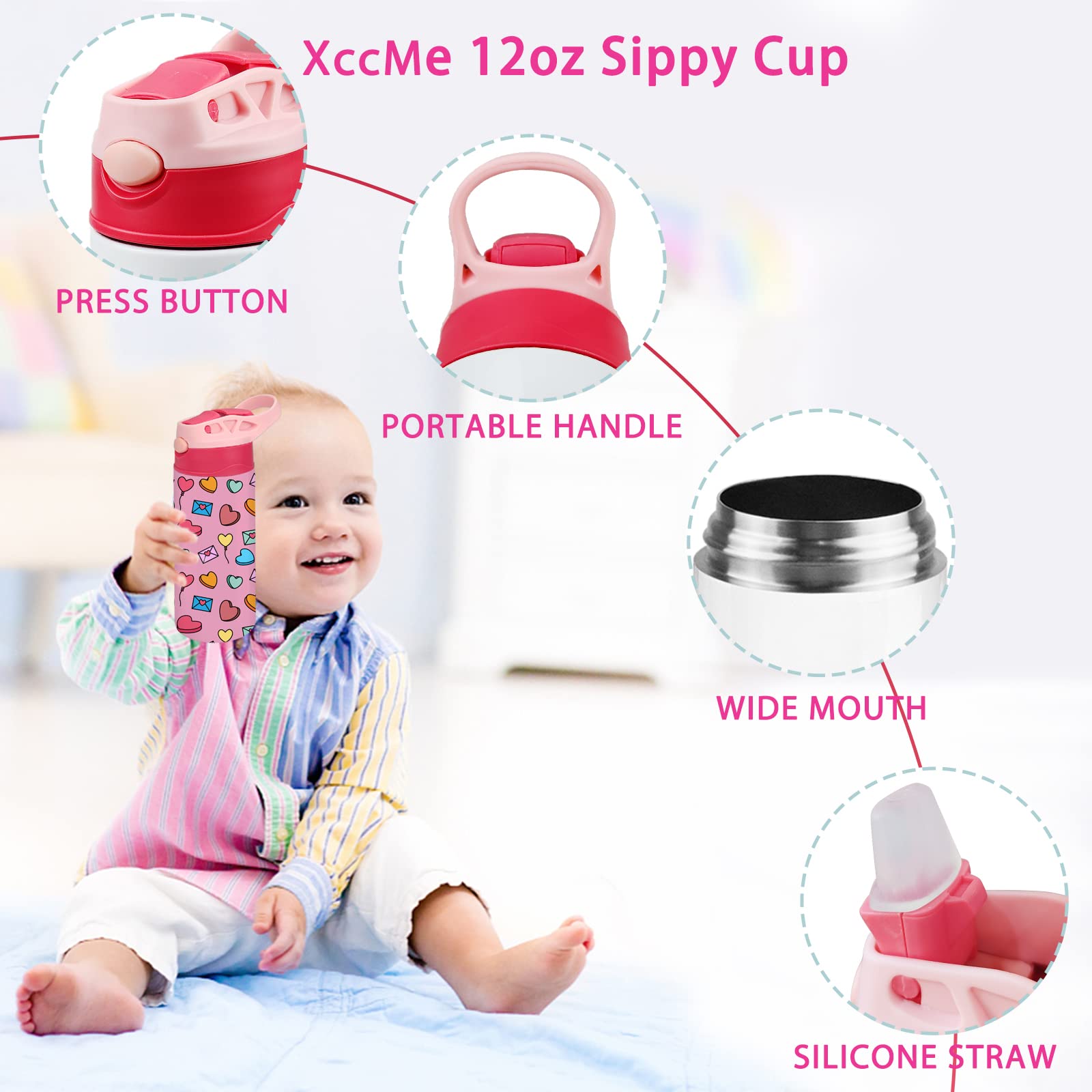XccMe Kids Sublimation Tumbler pink straw ready for on-the-go drinking
