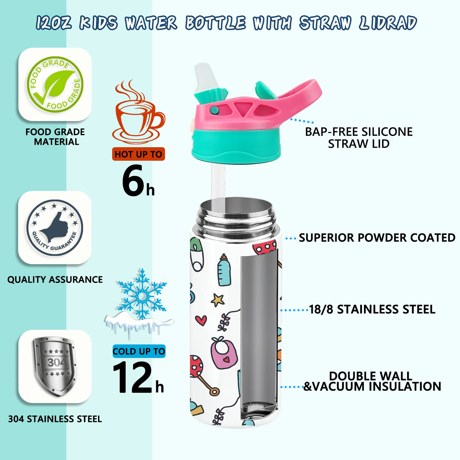 XccMe Kids Sublimation Tumbler RoseGreen handle lid enables easy portability.