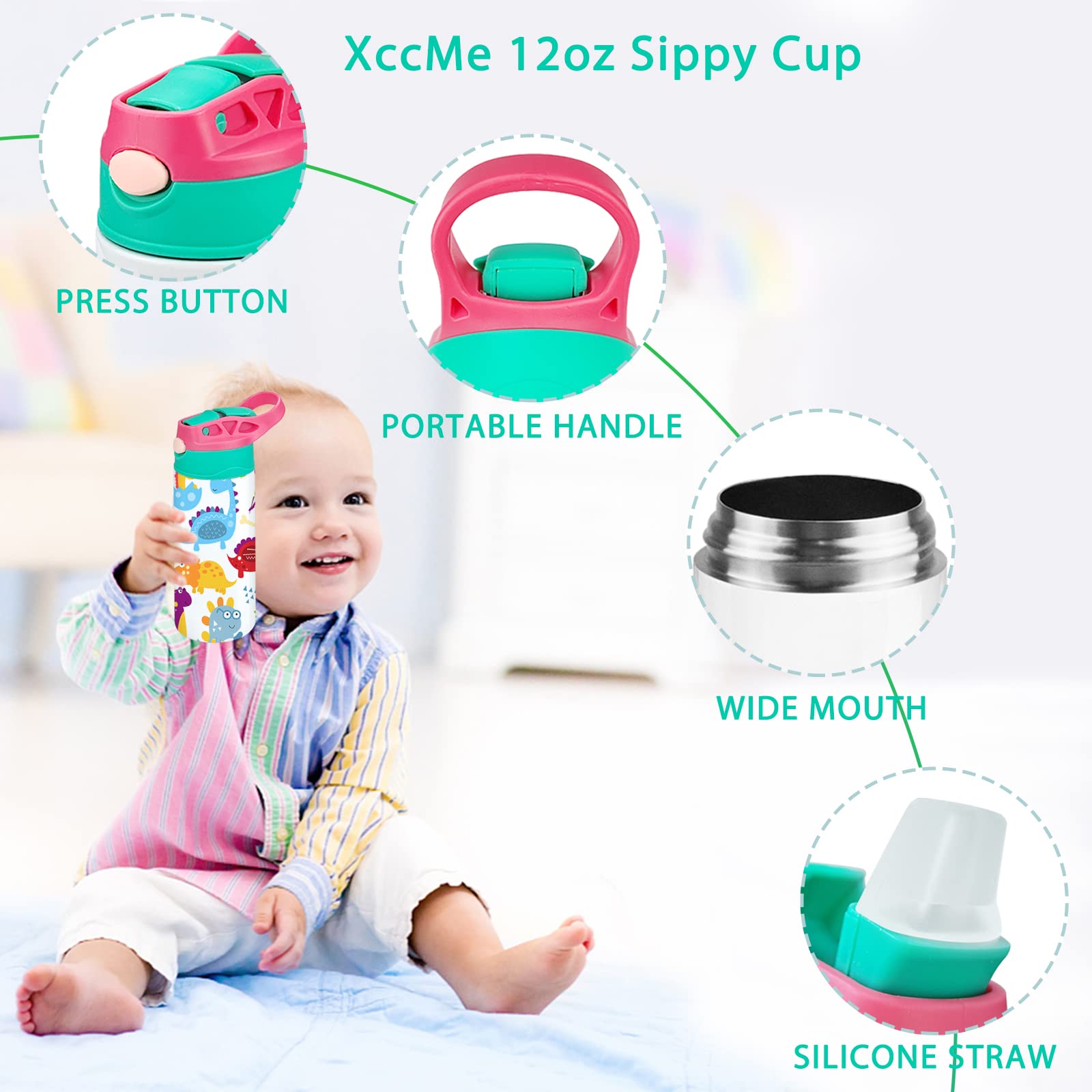 XccMe Kids Sublimation Tumbler RoseGreen leak-proof design for school and travel.