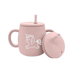 XccMe Unicorn Sippy Cup in pink with handles promotes spill-free hydration for toddlers.
