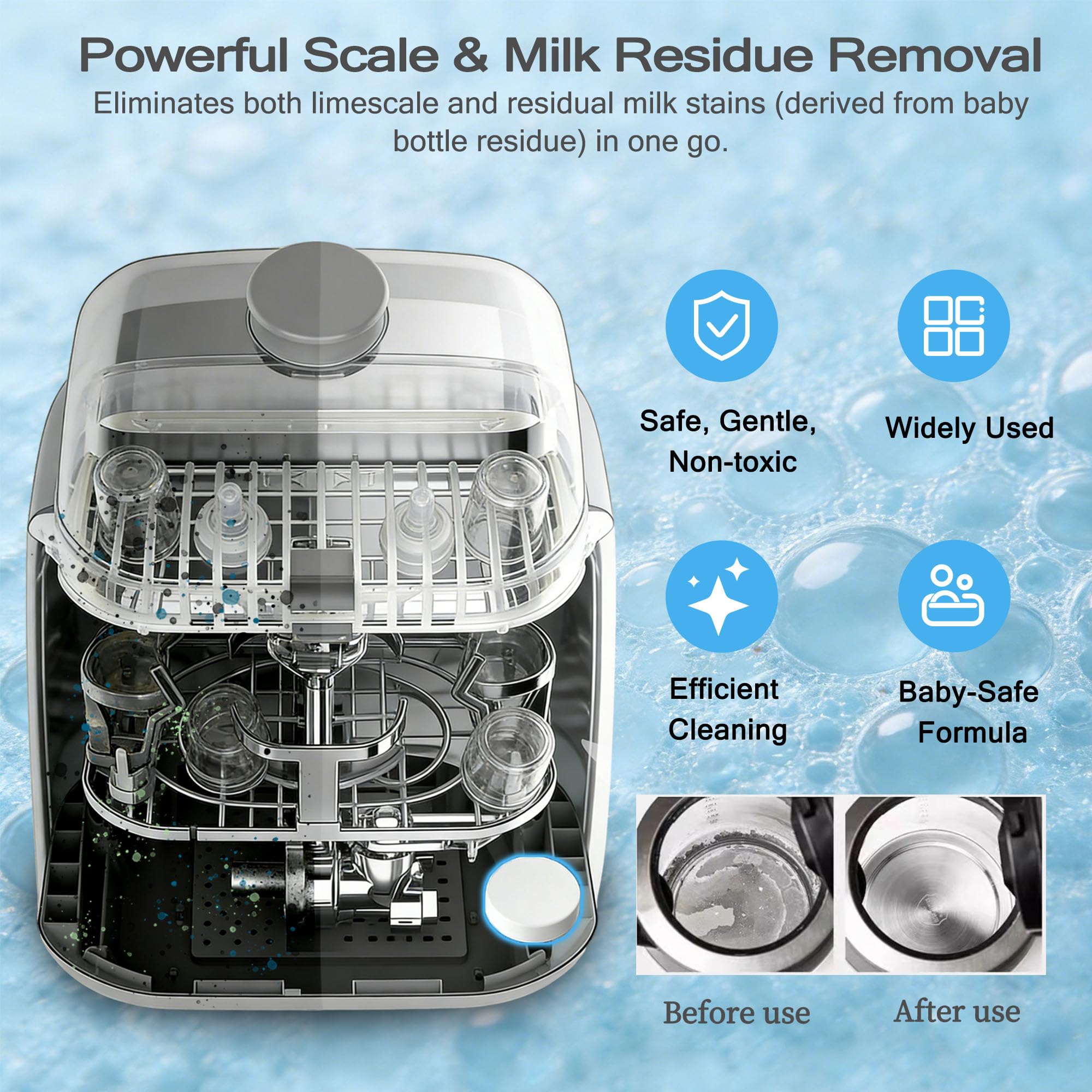 XCivi descaling tablets for baby cleaning stations reduce residue and ensure hygiene