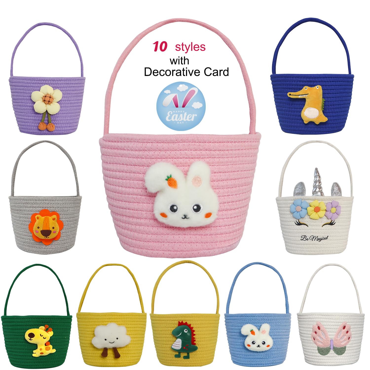 XENTUMI Easter basket dimensions show ample capacity with and without handle
