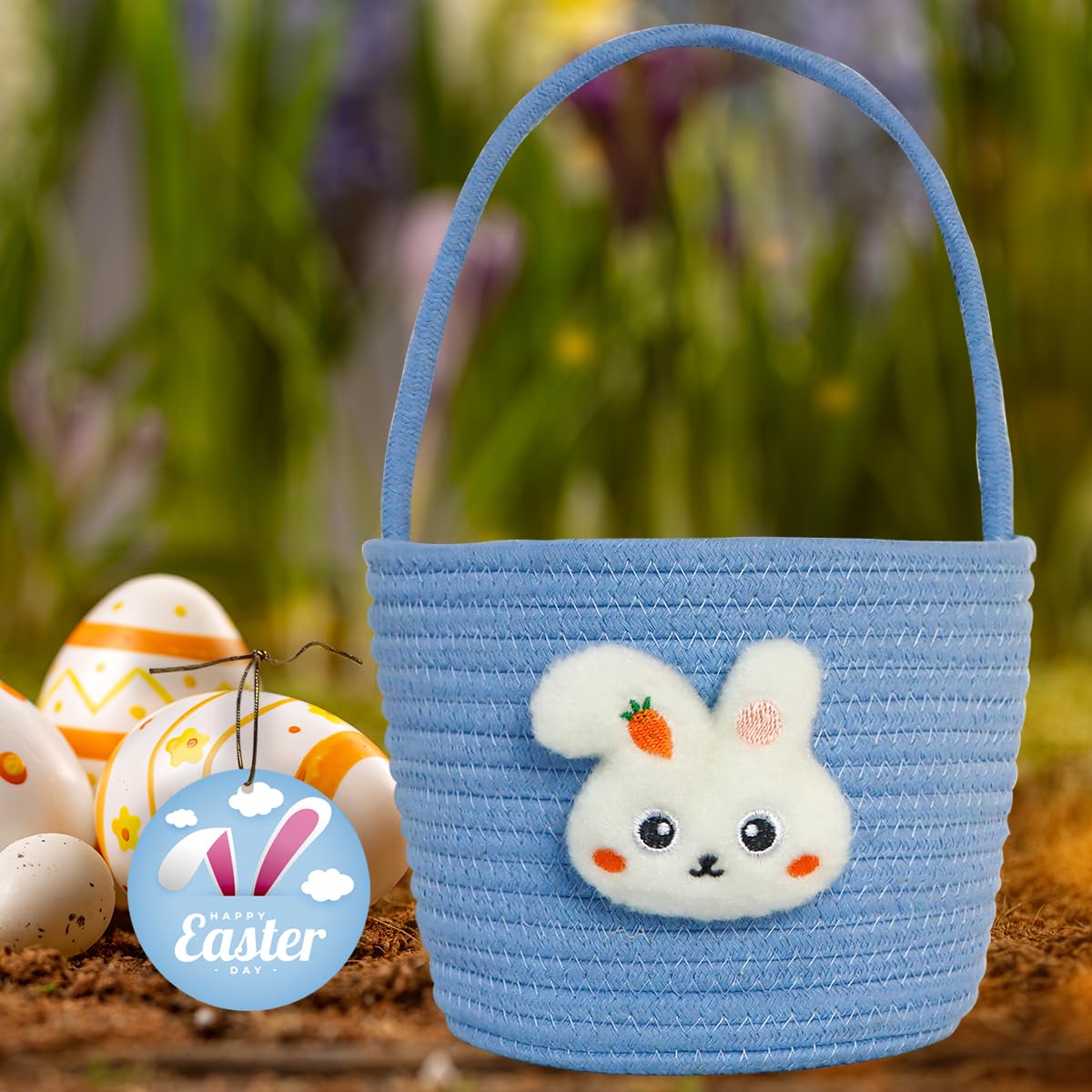 XENTUMI Easter basket with personalized card adds decorative festive touch.
