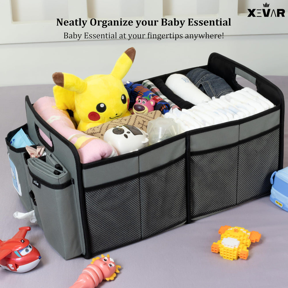 XEVAR multi-pocket design keeps bottles, diapers, and toys organized