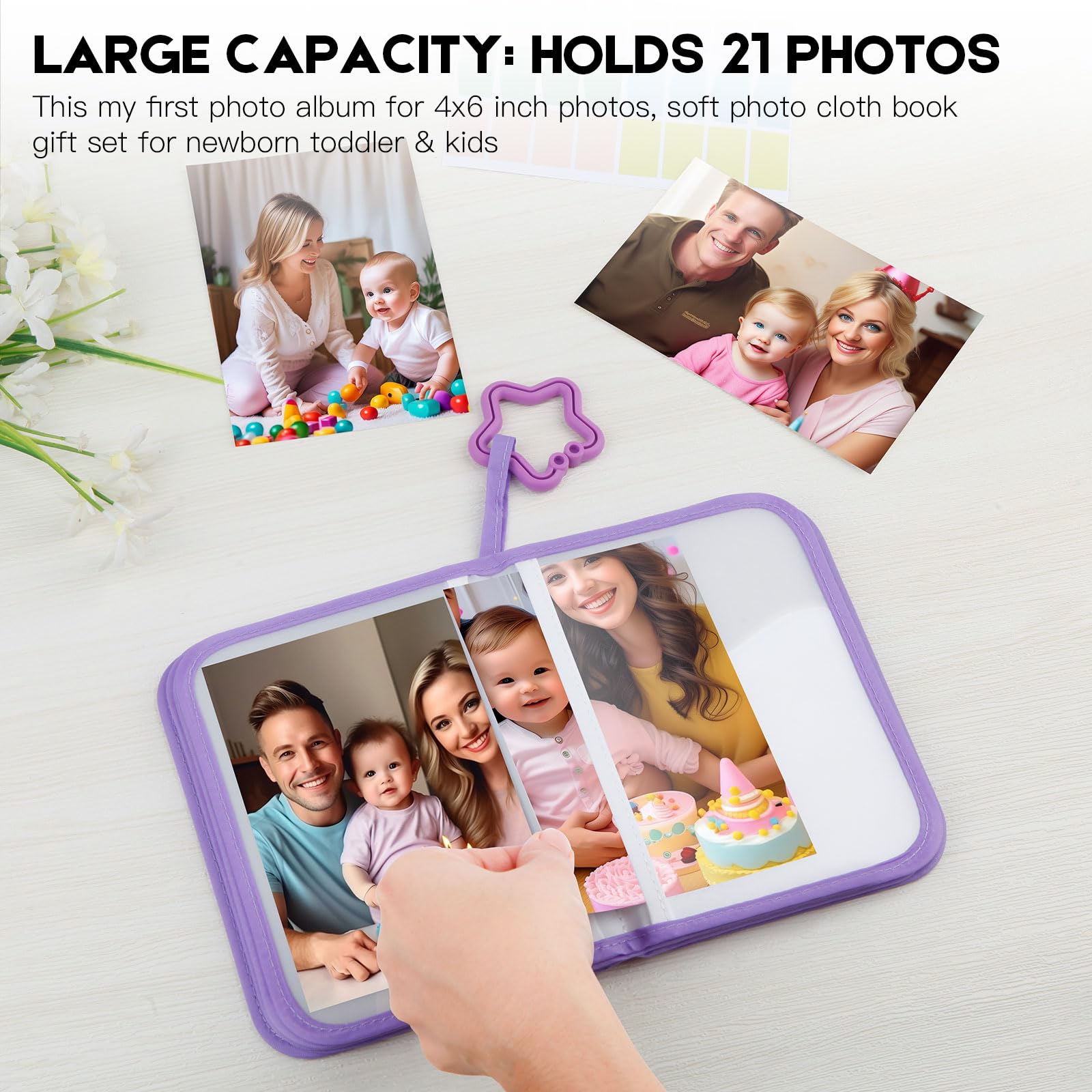 Xfveiwoo baby's first photo album purple cot-pram hook for on-the-go display