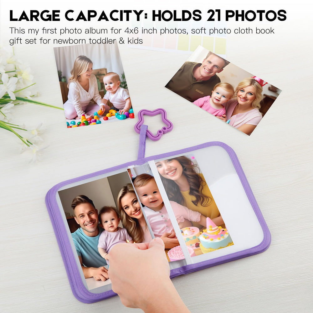 Xfveiwoo baby's first photo album purple cot-pram hook for on-the-go display