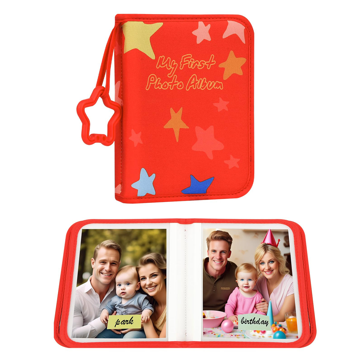 Xfveiwoo baby's first photo album with red cover for family memories.
