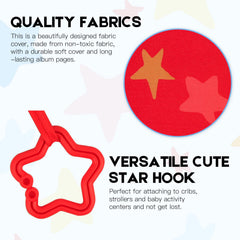 Xfveiwoo star hook keeps album within reach on cot or pram.