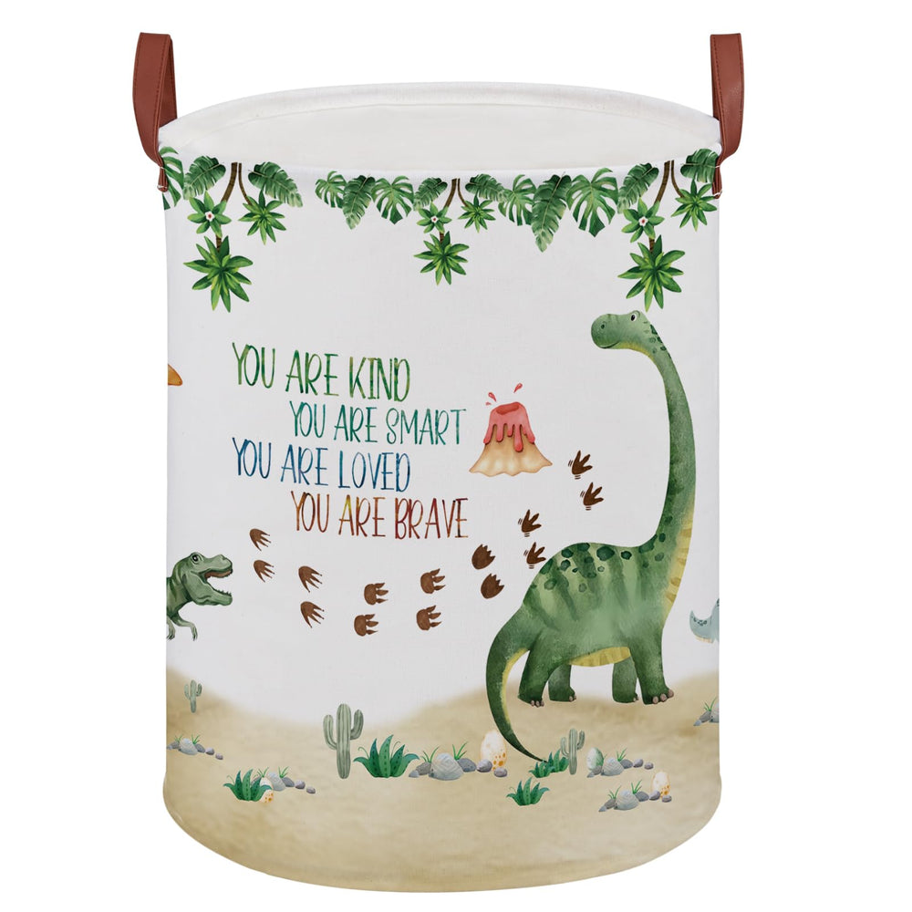 XHWZOF Dinosaur Nursery Laundry Basket shows 45L capacity for toys and clothes.